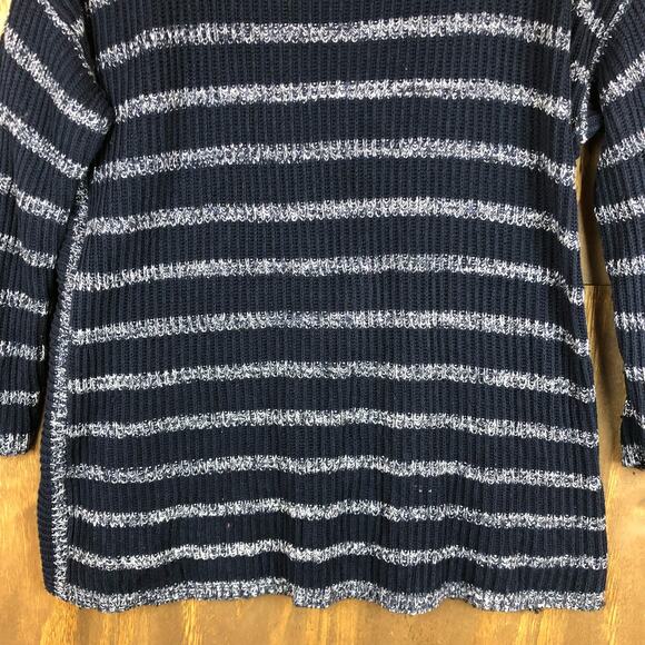 Coldwater Creek Womens Sweater Blue Knit Striped Boat Neck Long Sleeve Wool L - Picture 4 of 13